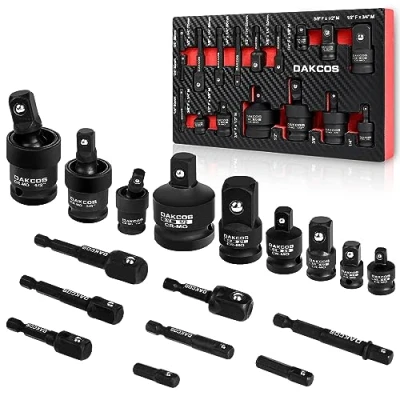 Afbeelding van DAKCOS 17 Stuks Power Impact Socket Adapter Set voor 1/4&quot; 3/8&quot; 3/4&quot; 1/2&quot; Drive, Chroom Molybdeen
