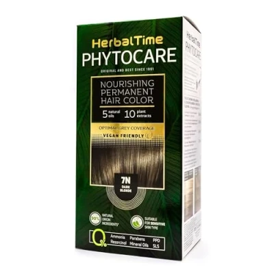 Afbeelding van Herbal Time Phytocare Permanente Haarkleuring Kleur Donkerblond 7N Zonder Ammoniak, Parabenen Natuurlijke Professionele Haarverf Kit Voed en Bescherm je Haar