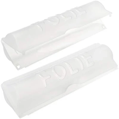 Afbeelding van COM FOUR® 2x foliesnijder aluminiumfolie dispenser vershoudfolie praktische houder voor of (2 stuks transparant)