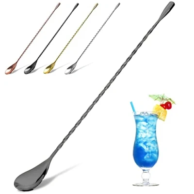 Afbeelding van YFWOOD Cocktaillepel van roestvrij staal, barlepel, 30,1 cm lang, gedraaide roerder voor barman of thuisgebruik