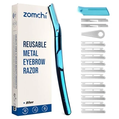 Afbeelding van ZOMCHI Wenkbrauwscheermesjes Gezichtscheermes voor Dames en Heren Wenkbrauwtrimmer met Precisiehoes Gezichtsscheerapparaat 6 Messen Blauw