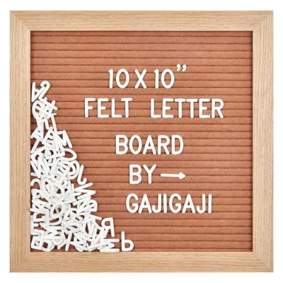 Afbeelding van Vilt Brievenbord met 294 letters, cijfers, symbolen 25,4 x cm, verwisselbaar prikbord houten frame, wandhouder (bruin)