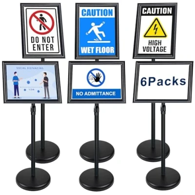 Afbeelding van NewZeal Set van 6 A3 posterstandaard staande displayhouder met klikframe, aluminium bordhouder, hoek en hoogteverstelbaar telescopisch, notitiestandaard voor bruiloft/zakelijke activiteiten display