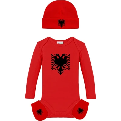 Afbeelding van Babyset Albanië Albania Kosovo Balkan 0 3 maanden muts, wanten &amp; Romper newborn