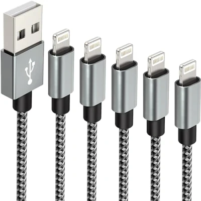 Afbeelding van IDISON iPhone oplaadkabel, 5 stuks (3 m, 2 1 m), Apple Lightning kabel MFi gecertificeerd nylon iPhone, compatibel met 14, 13, 12 Max, XR, 8, 7 Plus, Pro Mini 6S,