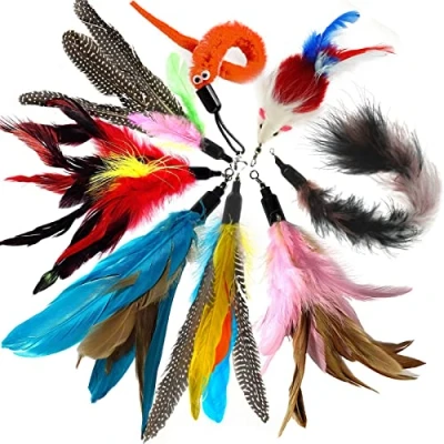 Afbeelding van onebarleycorn 8 delige reserveveren voor kattenveer, vervanging interactief automatisch kattenspeelgoed Cat Toys Feather Refills Wand
