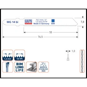 Afbeelding van Wilpu MG 14 bi decoupeerzaagblad staal en roestvaststaal (Bosch T118EF) 5 stuks