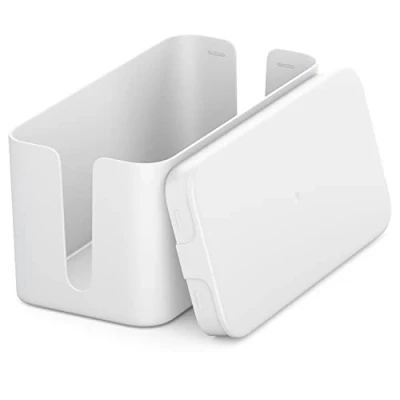 Afbeelding van deleyCON Kabelmanagement Box Kabel Organiser 23,5cm x 11,5cm Robuust Plastic 2 Zijopeningen voor Kabeldoorvoer Bescherming en Veiligheid Wit