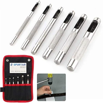 Afbeelding van Spurtar 6 STKS Staal Holle Lederen Punch Set Heavy Duty Ronde Gat Tool voor Horloge Doek Riem Pakkingen w/Opbergtas