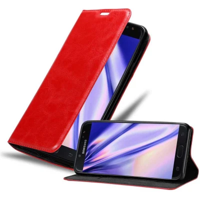 Afbeelding van Cadorabo Hoesje geschikt voor Samsung Galaxy J7 2018 in APPEL ROOD Beschermhoes met magnetische sluiting, standfunctie en kaartvakje Book Case Cover Etui