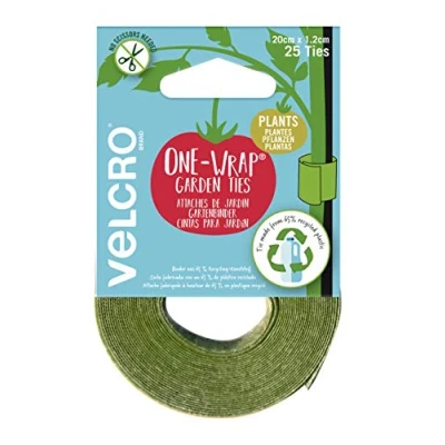 Afbeelding van VELCRO Brand VEL 30664 WEU rol met 25 klittenbandstrips, voorgesneden, one wrap voor planten, geschikt tuintomaten, bloemen of groenten, 20 cm x 1,2 cm, groen, gerecycled kunststof
