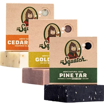 Afbeelding van Dr. Squatch All Natural Soap Bar for Men, 3 Variety Pack, Pine Tar, Cedar Citrus and Gold Moss