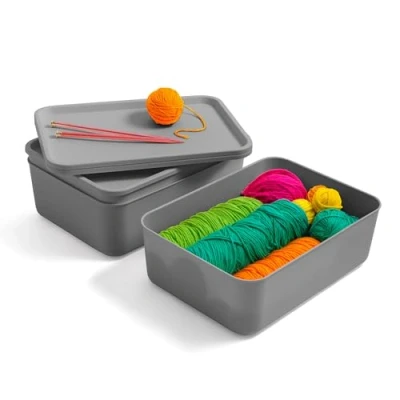 Afbeelding van Iris Ohyama, Set van 4 Plastic Opbergdozen met Deksel, Stapelbaar, voor Keuken, Badkamer, Slaapkamer, Kast, Kantoor, Solide &amp; Duurzame Organisatie, SNL M