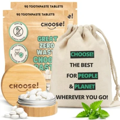 Afbeelding van CHOOSE Starter Box Tandpasta Tabletten Bamboe Refill Pot 90