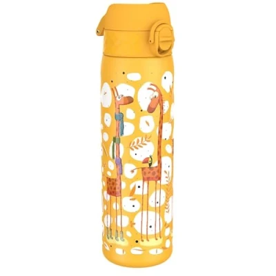 Afbeelding van ION8 Stalen Waterfles, 600 ml/20 oz, Lekvrij, Makkelijk te Openen, Veilige Vergrendeling, Vaatwasserbestendig, Hygiënische Flipcover, Draaggreep, Duurzaam, Reliëfprint, Ontwerp Giraffen Drinkfles