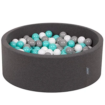 Afbeelding van KiddyMoon Schuim Ballenbak Voor Kinderen Met Ballen Ø 7 Cm Gemaakt In EU, Donkergrijs:Wit Grijs Licht Turkoois,90X30cm/200