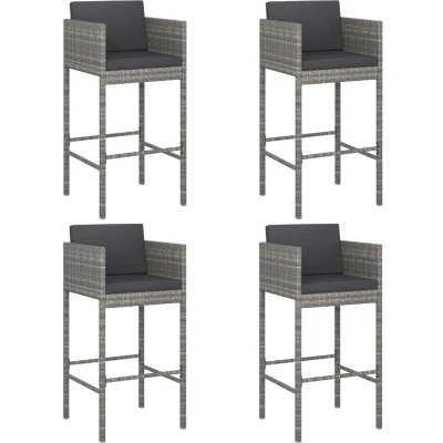 Afbeelding van vidaXL Barkrukken 4 st met kussens poly rattan grijs
