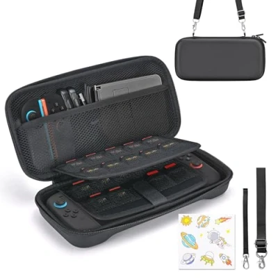 Afbeelding van Younik Switch hoes compatibel met NS Switch2, draagtas 19 spelkaartsleuven, Switch2 accessoires inclusief schouderriem, polsband en stickers (zwart)