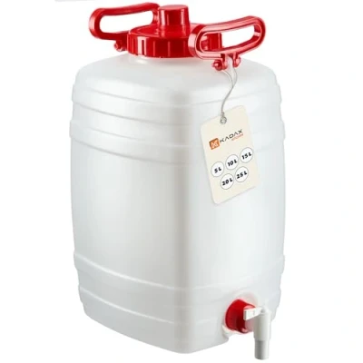 Afbeelding van KADAX Waterjerrycan, drankvat van kunststof, drinkwaterjerrycan, waterreservoir met kraan, waterreservoir, drankjerrycan rubberen afdichting (25 l, wit)