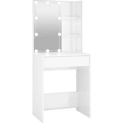 Afbeelding van Kaptafel Met Led Verlichting 60X40X140 Cm Gerookt Eikenkleur Hoogglans wit