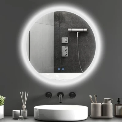 Afbeelding van kleankin Badspiegel mit Beleuchtung, Wandspiegel 3 Lichtfarben, IP44 Lichtspiegel Touch Schalter, Memory Funktion, Badezimmerspiegel Anti Beschlag, Ø60 x cm