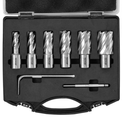 Afbeelding van VEVOR Carrotterfrees, 6 stuks, ringfrees, Weldon, diameter 13 27 mm, boordiepte 25 van snelstaal, HSS accessoires voor magnetische boormachines, metalen boren