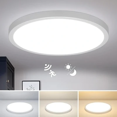 Afbeelding van Combuh LED plafondlamp met radarbewegingssensor, 28W 2800LM ronde plafondverlichting schemersensor, 3000K/4000K/6000K Ø30CM voor gangen, trappen