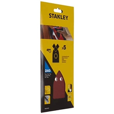 Afbeelding van Stanley Multischuurpapier (K240, extra fijne korrel, met klittenbandfix, geschikt voor diverse Black+Decker multischuurmachines, 5 stuks) STA31457