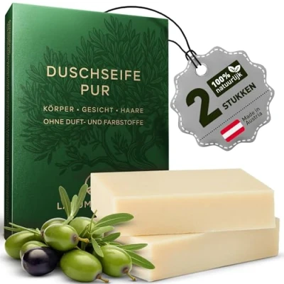Afbeelding van larum sports douchezeep voor mannen, vaste douchegel haar, lichaam en gezicht, shampoo, natuurlijke zeepstuk, soap shower bar zonder kunstmatige toevoegingen, 2x zeepstukken 85g