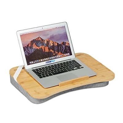 Afbeelding van Relaxdays laptopkussen bamboe schootkussen laptop grote schoottafel notebook tablet