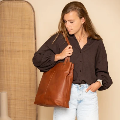 Afbeelding van The Chesterfield Brand Leren Shopper Cognac Solvia