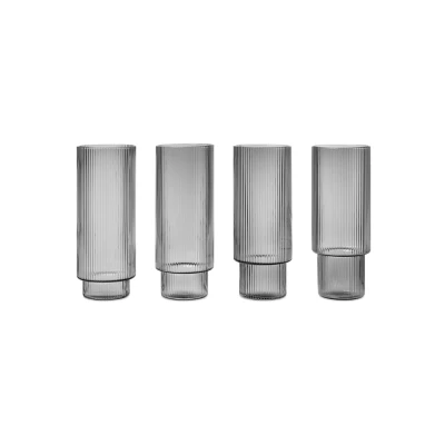 Afbeelding van Ferm LIVING Ripple longdrinkglazen set van 4 Lichtgrijs