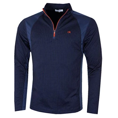 Afbeelding van Calvin Klein Heren Micro Grid CK trui met 1/2 rits Marine/Oranje XXXL