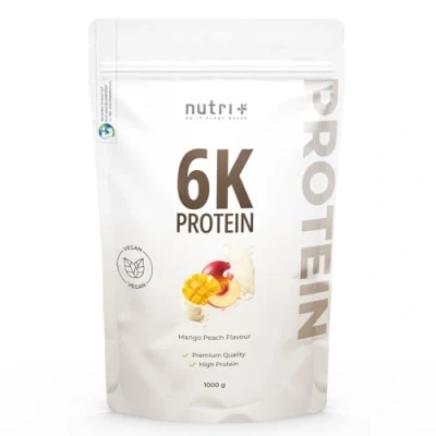 Afbeelding van Nutri+ eiwitpoeder Mango perzik 1kg hooggedoseerd proteïnepoeder met 6 bestanddelen veganistisch eiwit isolaat eiwitconcentraat 1000g