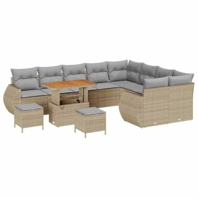 Afbeelding van vidaXL 12 delige tuinsofa set met kussens beige poly rattan acacia