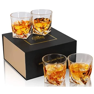 Afbeelding van KANARS Whiskyglas Set, Loodvrije Kristallen Whiskey Glazen voor Martini, Scotch, Cocktails, Cognac, Whisky, Wodka, 4 Stuks, 300 ml
