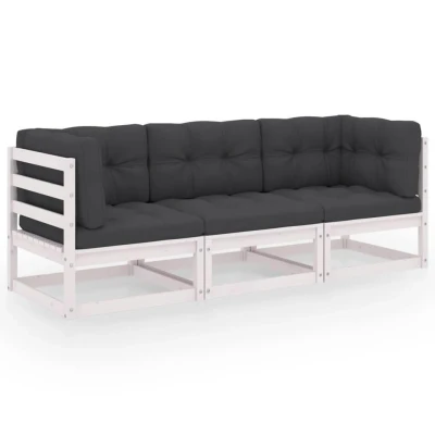 Afbeelding van 3 Delige Loungeset Met Kussens Massief Grenenhout 1 / Ja Wit