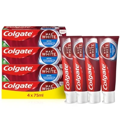 Afbeelding van Colgate Tandpasta Max White Optic 4 x 75 ml verwijdert tot 100% van de oppervlakteverkleuringen voor onmiddellijke tandbleekheid* en een wittere glimlach