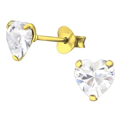 Afbeelding van JoyS Zilveren hartje oorbellen 6 mm kristal 14k goudplating