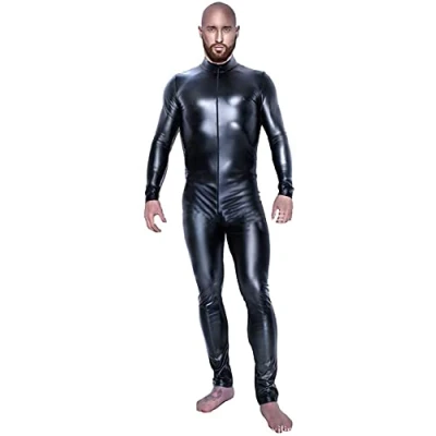 Afbeelding van Sexy Mannen Lingerie Glanzend Lakleer Catsuit Full Body Ontwerp Latex Strakke Rits Jumpsuit Rubber Kleding Wetlook Clubwear,3XL