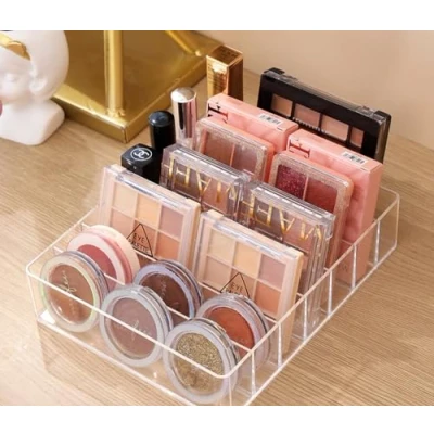 Afbeelding van katmerio Make uptafel organizer, oogschaduw 7 vakken, organizer voor palet, lippenstift, compact rouge rek (transparant)