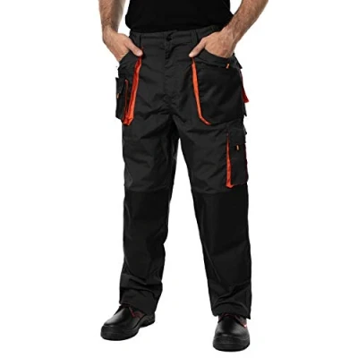 Afbeelding van Mazalat Werkbroek voor Mannen met Kniebeschermzakken, Maten S XXXL, Zwarte Werkbroek, Cargobroek, Kwaliteit, Zwart/Oranje, 46