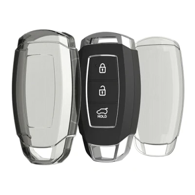 Afbeelding van kwmobile Autosleutel hoesje geschikt voor Hyundai 3 knops Keyless Go behuizing van TPU transparant in zwart /