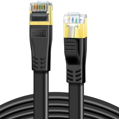 Afbeelding van CAT 8 Ethernet kabel, 20m Hoge Snelheid (40Gbps 2000Mhz) Flexibele Platte CAT8 LAN Gigabit Internet Netwerkkabel Patchkabel met vergulde RJ45 voor Routers, PC, TV (20 Meter, zwart)