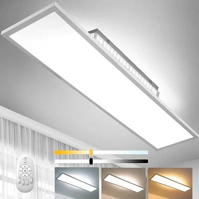 Afbeelding van Dimbaar ledpaneel, 120 x 30 cm, plafondlamp met achtergrondlicht, 55 W, afstandsbediening, daglichtlamp warm/natuur/koudwit, 2700 K 6500 K, geheugenfunctie, voor kantoor,