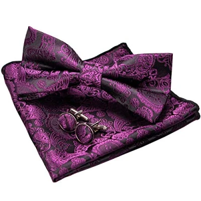 Afbeelding van JEMYGINS Paisley vlinderdas en pochet met manchetknopen sets voor heren, lila 2, M