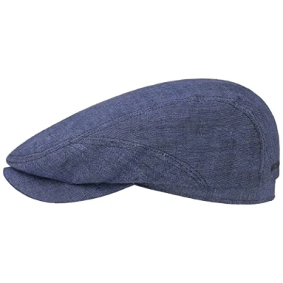 Afbeelding van Stetson Belfast Linnen Zomer Flat Cap Heren Made in the EU pet hat met klep voor Lente/Zomer 57 cm blauw