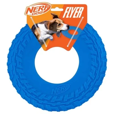 Afbeelding van Nerf Dog Rubberen band Flyer hondenspeelgoed, vliegende schijf, lichtgewicht, duurzaam, drijft in water, geweldig voor strand en zwembad, 10 inch diameter, middelgrote grote rassen, enkele