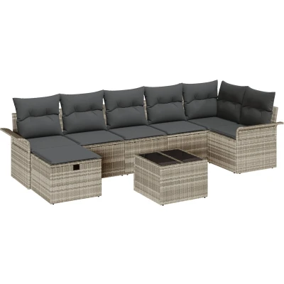 Afbeelding van vidaXL 8 delige Tuinsofa Set met Kussens Lichtgrijs Poly Rattan