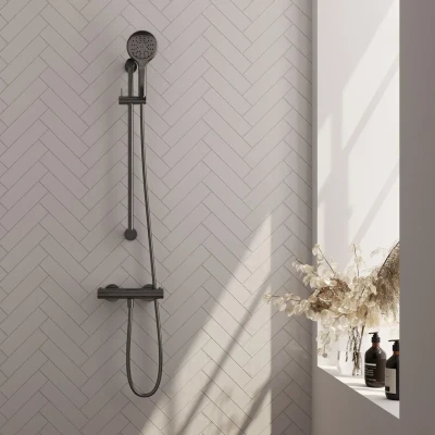 Afbeelding van Brauer gunmetal Edition Douchekraan opbouw glijstang 1 functie 2 gladde knoppen handdouche rond 3 standen PVD geborsteld